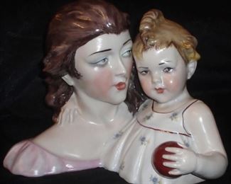 Vintage large porcelain Mother and Child sculpture, bust. Made in Italy