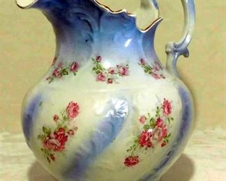 Large and colorful antique water pitcher by Etruria -Mellor & Co., Circa 1850's to 1890's