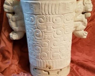 Mayan Stone Jar/Vase with animal handles.  10" high X 10" wide