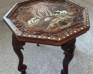 Wood Carved and Inlaid Table