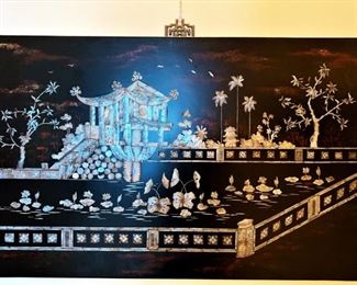 Wood Wall Hanging with Inlaid Mother of Pearl