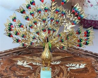 Enamel on jade peacock