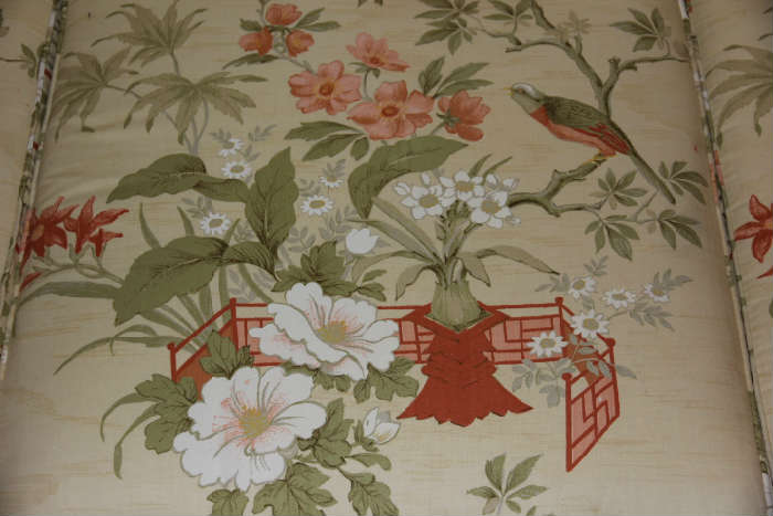 Vintage upholstery w/Asian and bird decor