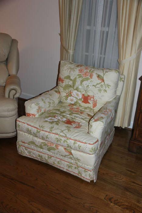 Sweet vintage upholstered chair (we have a sofa in the same fabric) - perfect for a sunroom