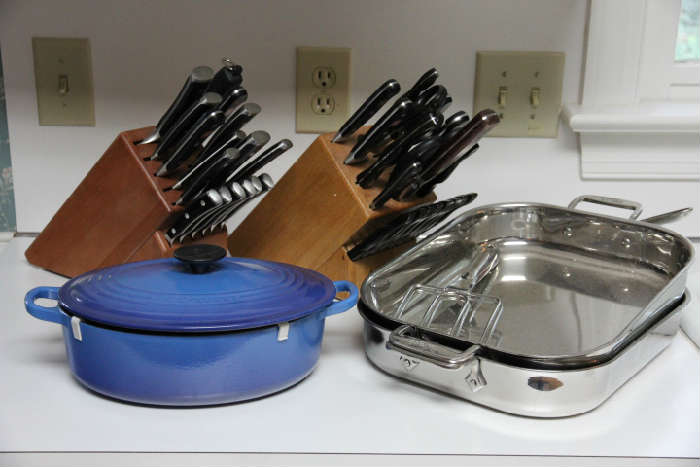 Unbelievable amount of high-quality cookware from All-Clad, Le Creuset, Wusthof, Henkels, Cutco...