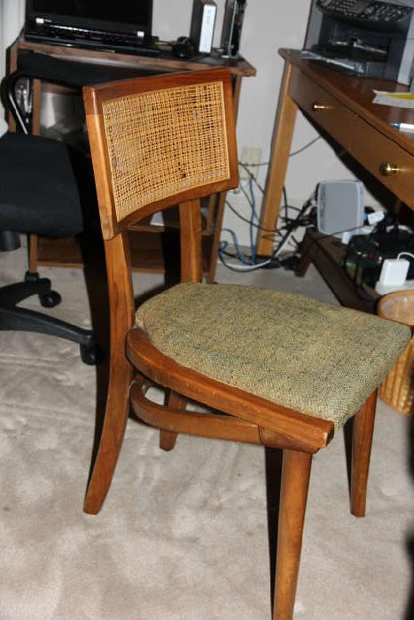 Set of four Midcentury Modern "Changebak" chairs, purchased in 1964 (Siler City, NC manufacturer).  Slight repair needed to caning on one or two of the chairs.