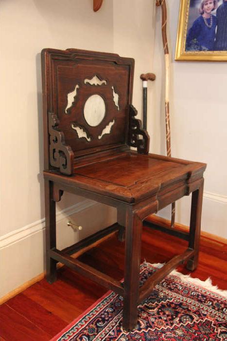 19th Century Chinese rosewood chair with marble inserts