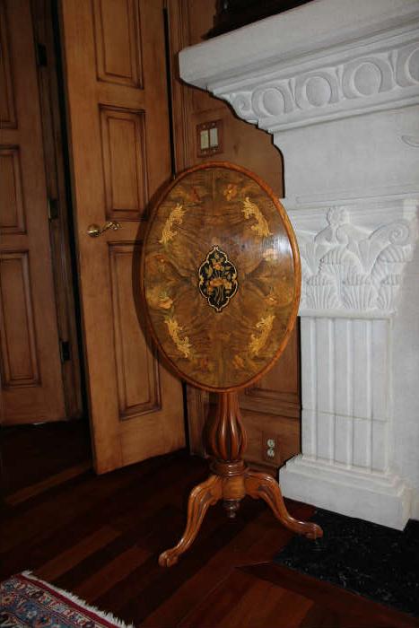 Antique Scottish inlaid walnut tilt-top table.