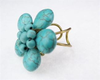 GoldColored Ring with Turquoise Flower