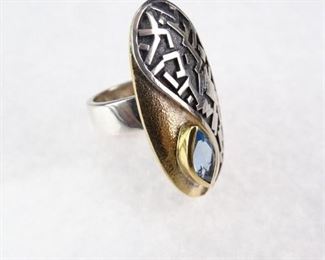 SilverGold Vermeil  Topaz Tribal Signet Ring
