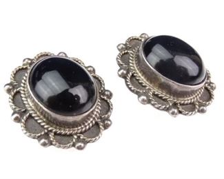 Mexican Sterling Silver Onyx ClipOn Earrings