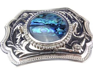 Custom Silver Buckle with Blue MotherofPearl