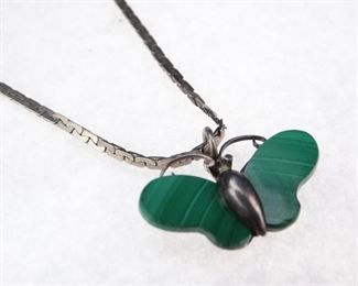 Sterling Silver Butterfly Pendant Neckalce with Green Stone Wings Necklace Chain