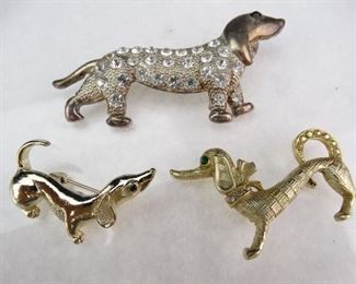 Vintage, Decorative Dachshund Jewelry Pins (3)