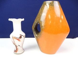 Orange Accented Glass Ceramic Decorative Vases