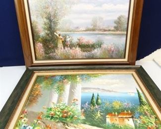 Large, Framed Floral Waterside Oil Paintings