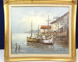 Large, Signed Seascape Oil Painting in Ornate Frame