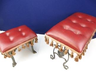 Red Faux Leather Piano Seat Footstool Set