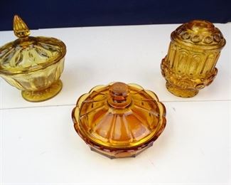 Vintage Amber Glass, Lidded Serving Dishes