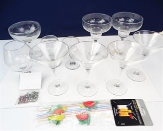Wine Glasses Set with Fruit FlexiStraws and Beaded Wine Stem Tags