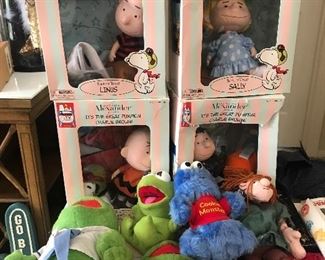 Charlie Brown dolls
Kermit
Cookie Monster
Big bird
