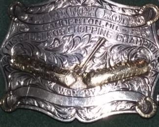 Vintage J Bar H Ranch Rodeo in Camdenton, MO Sterling Silver & 10k Belt Buckle Award for becoming "Missouri Log Chopping Champion"