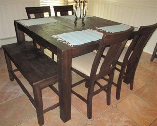 Kitchen Dining Suite Pub Style Table and Four Chairs With Bench