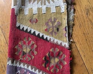 Tribal kilim rug fragments, vegetable died. The real thinbg. Very faded on other side. 