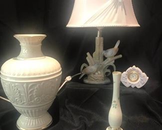 Two Lenox Vases, Lladro Clock, M Requena Lamp