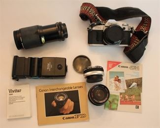 Canon AE-l camera and accessories.  