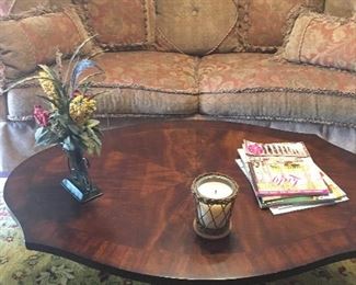 Unusual coffee table & Curved back sofa
