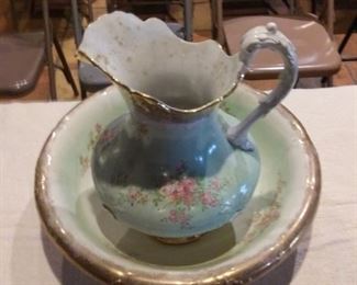 old pitcher and bowl very nice painting