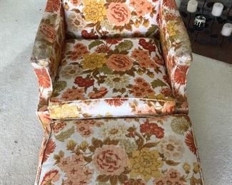 Vintage flowered chair with ottoman