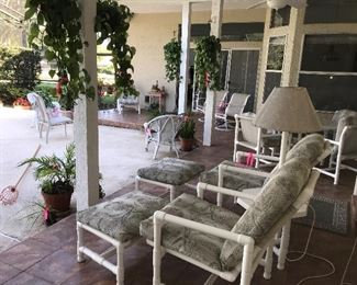 PVC patio furniture, plants, pots wicker