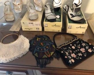 Vintage lucite shoes & beaded bags
