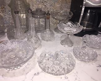 Bottles in the background are antique barber bottles ($100 each) in American Brilliant Cut Glass.