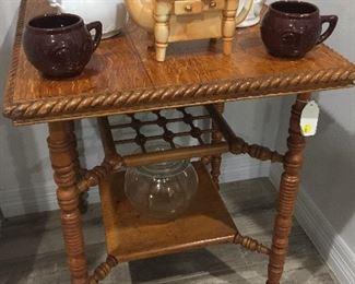 Ball and stick table $250, two mugs $8 each, teapot $12 (SOLD), iron ware $20 each (SOLD), jar on bottom $20