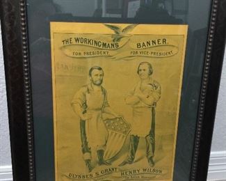 “Working Man’s Banner for President & Vice President, Grant & Wilson, Presidential Campaign poster by Currier & Ives, rare $5000