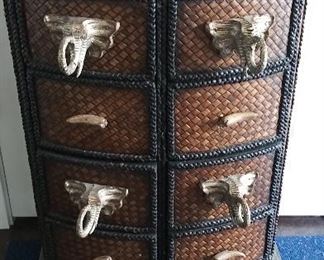 8 drawer rattan and wooden chest