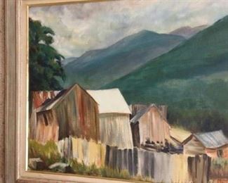 tbs signed oil painting barns
