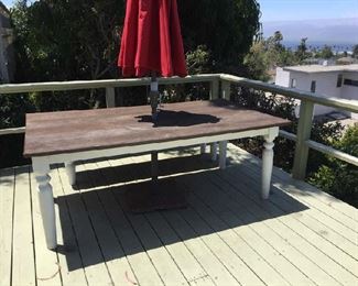 Large patio table with two benches and custom seat cushions