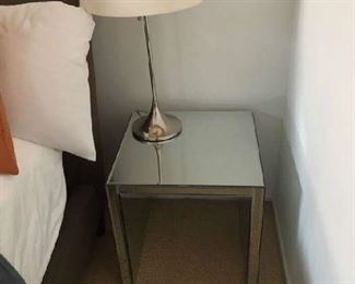 Hollywood Regency Chrome and mirrored glass side tables