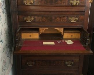 Victorian tall lock side chest dresser with fold out desk