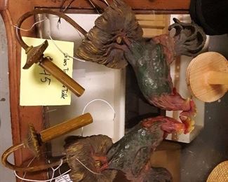 Pair of rooster wall lamp sconces