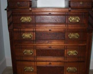 antique dresser with burl front draws