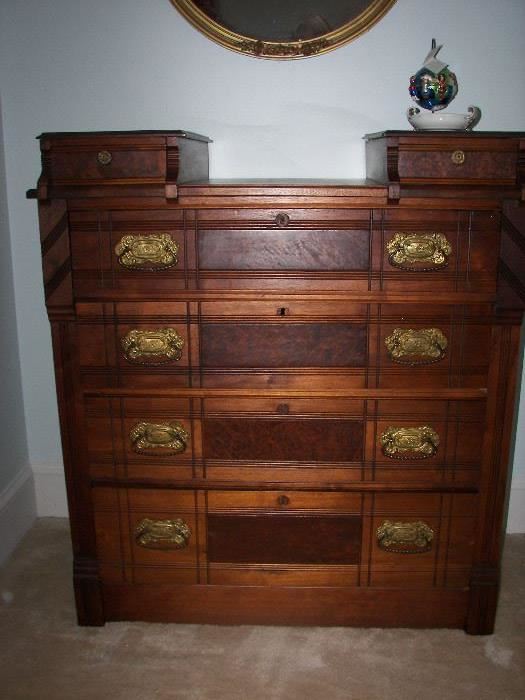 antique dresser with burl front draws
