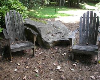 pair of outdoor wooden chairs