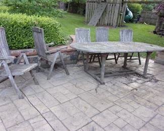 Teak table and chairs.