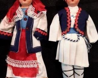 Antique bisque head and fabric body dolls.