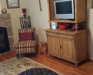Antique Pine Cabinet w/ Glass Doors. {doors not attached} Nice Couch and Chair